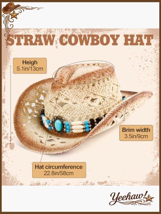 Straw Cowgirl Hat Foldable Western Sun Hat with Interchangeable Bands main image 6